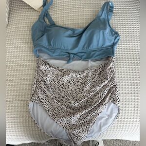 Blue & Cream Polka Dot One-Piece Swimsuit